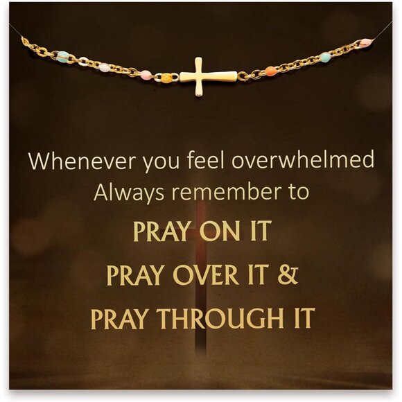 Religious Christian Cross Bracelet for Women with Encouragement Message, Gold Pl - Picture 1 of 7